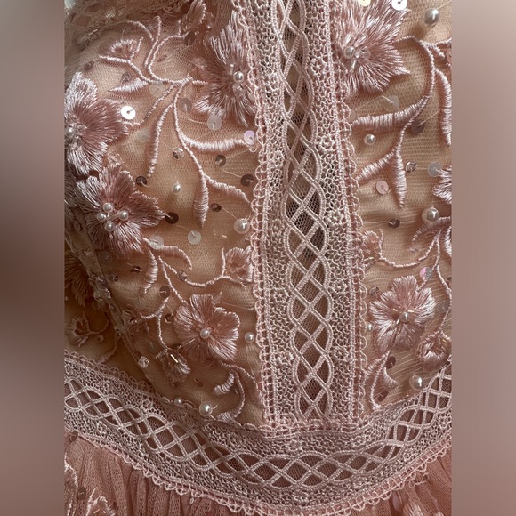 Basix Black Label Pink Strapless Floral Evening Gown Size 2 - Picture 7 of 14